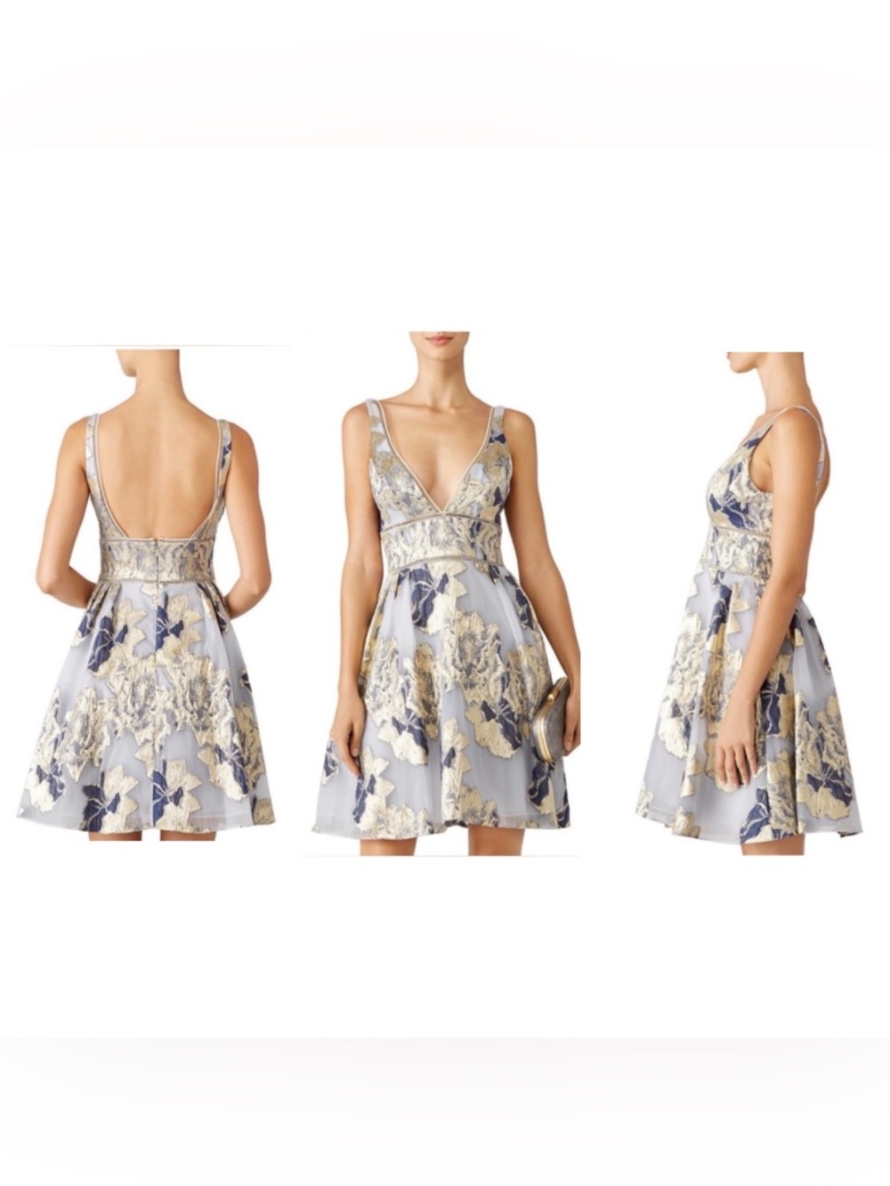 Marchesa Notte Metallic Floral Jacquard Cocktail Dress Size 4